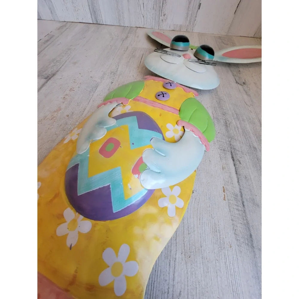 Easter large metal rabbit egg bunny girl lawn unique home bow spring floral